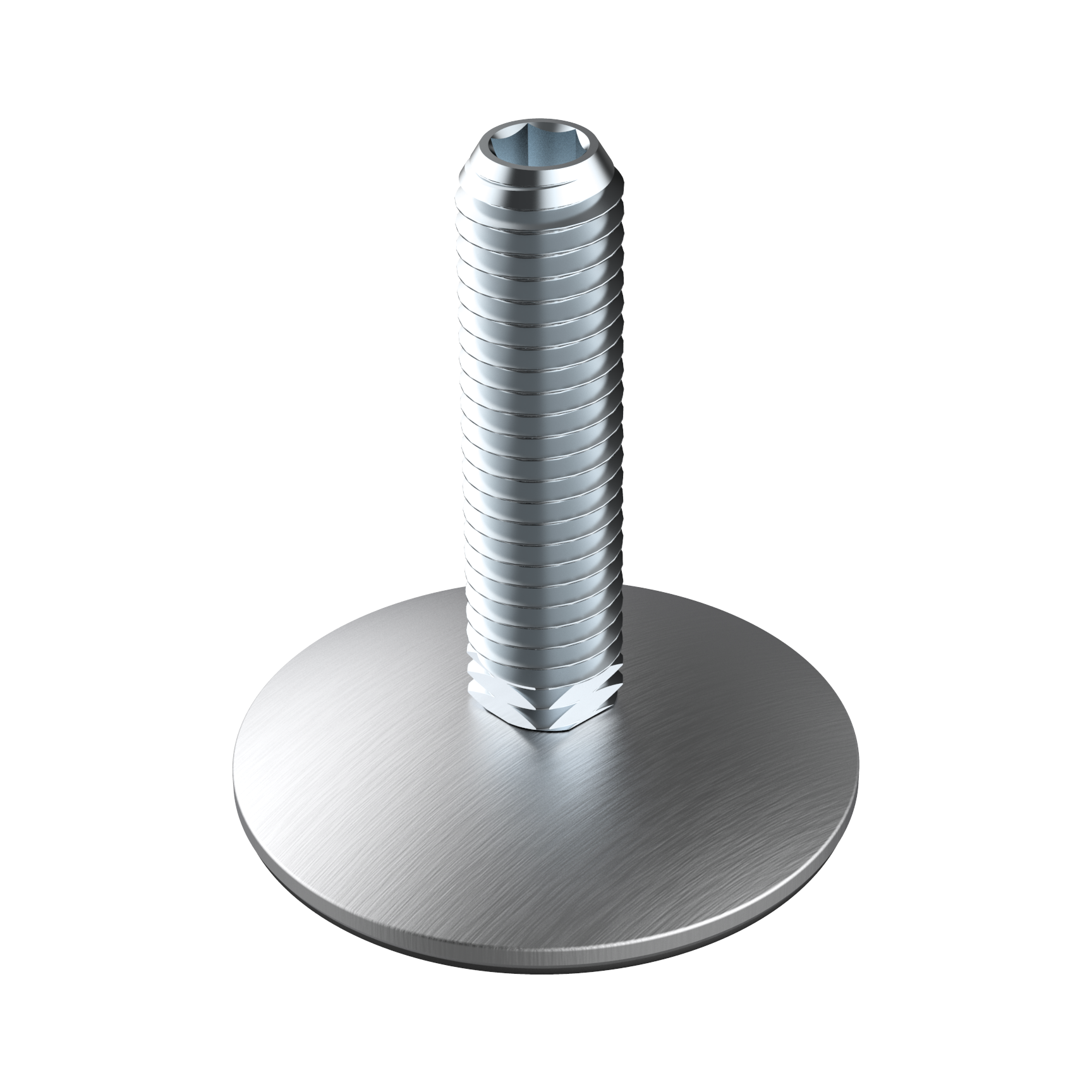 The AKAAG leveling foot has a polypropylene base, a zinc-plated steel threaded stud and an <b>A2 stainless steel plate</b> that gives it an impeccable finish. In the head of the stud there is a socket for <b>Allen wrench</b>, so that it is possible to adjust and level it by accessing it from the top.