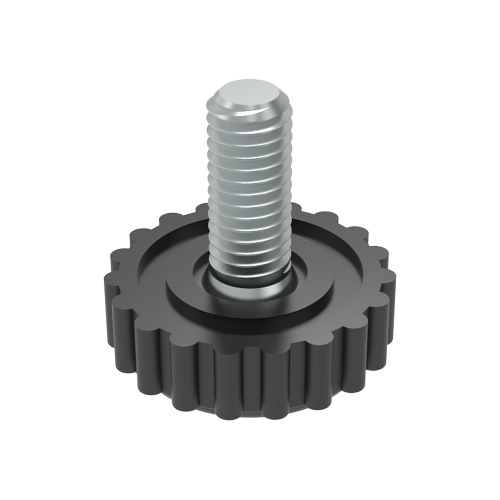 Round adjustable foot with knurled base