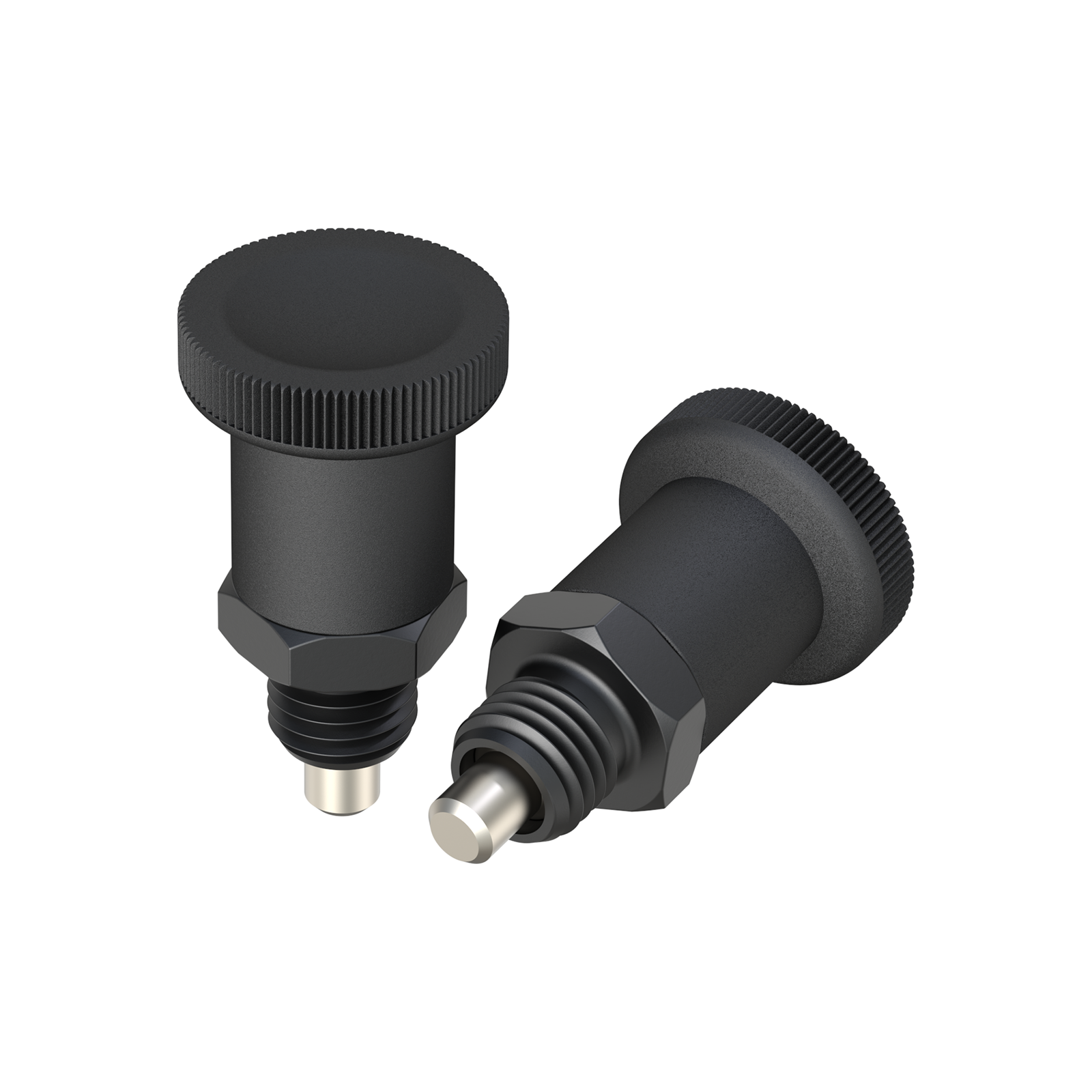 Index bolt with compact knurled head without stop
