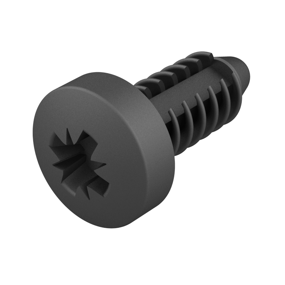 Push-in clip-screw with cylindrical Pozidriv head