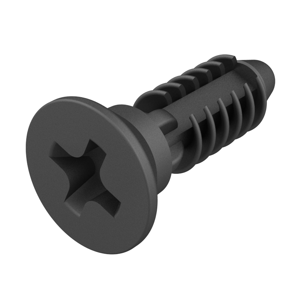 Push-in clip-screw with countersunk Phillips head