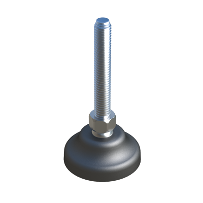 Our JTPV leveling feet have a reinforced base with a maximum tilt of <b>15º</b>. They withstand loads up to <b>26,487 N</b>.<br><br>This leveling foot is designed for applications requiring a good finish and strong mechanical properties. The foot base is <b>non-slip</b>.<br><br>The standard version is made of <b>Type 304 stainless steel</b>, and we can manufacture it in Type 316 upon request.