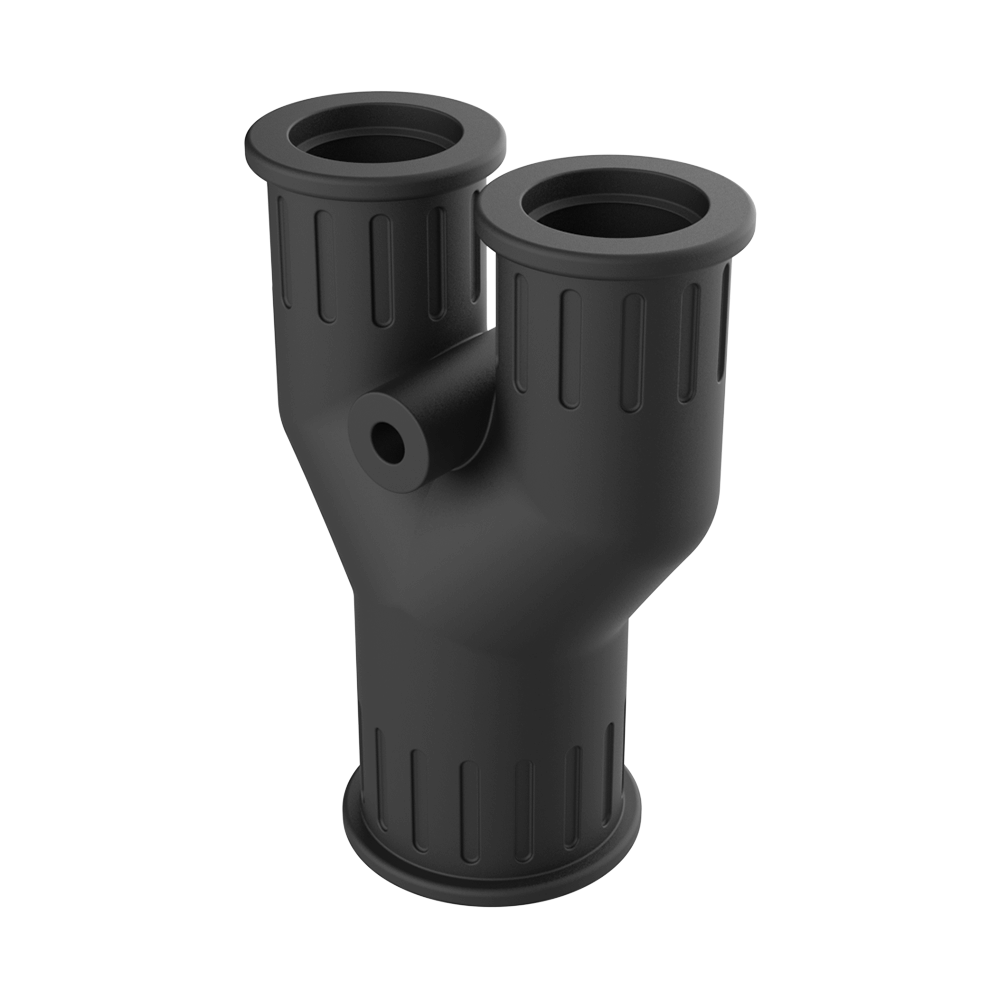 <p>Our <b>MDC</b> branch sleeves are made of soft <b>TPE</b> in a “Y” configuration to create derivations between tube sections.</p>

<p>These sleeves, <b>UV-resistant</b>, are pressure-mounted on tube ends and, thanks to their internal teeth, adhere perfectly to the outer profile. Wall mounting holes have a Ø 4 mm diameter. They can be used even between tubes of different sizes.</p>

<p>· <b>Material:</b> TPE<br>
· <b>Color:</b> grey or black<br>
· <b>Operating temperature:</b> -40 °C / +120 °C (with tips up to +150 °C)<br>
· <b>IP protection:</b> IP66 according to EN 60529</p>

<p><i>Certifications: GOST, UKCA.</i></p>