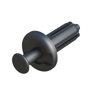 This removable and reusable rivet is a two-piece rivet which can be removed by retracting the pin, and then the body. The body incorporates a slot in line with the pin so that the pin can be removed by inserting a small screw driver, other sharp edge, or even a finger-nail underneath the head of the pin (reusable).