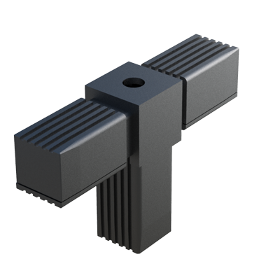 Our T connector has been designed in order to connect 3 square tubes. It is supplied with an internal core in steel, or in zinc coated steel.